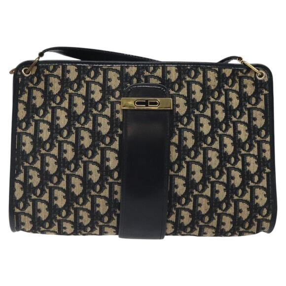 DIOR Trotter Canvas Shoulder Bag Navy Gold - Picture 2 of 12